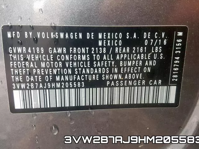 3VW2B7AJ9HM205583 фото 2