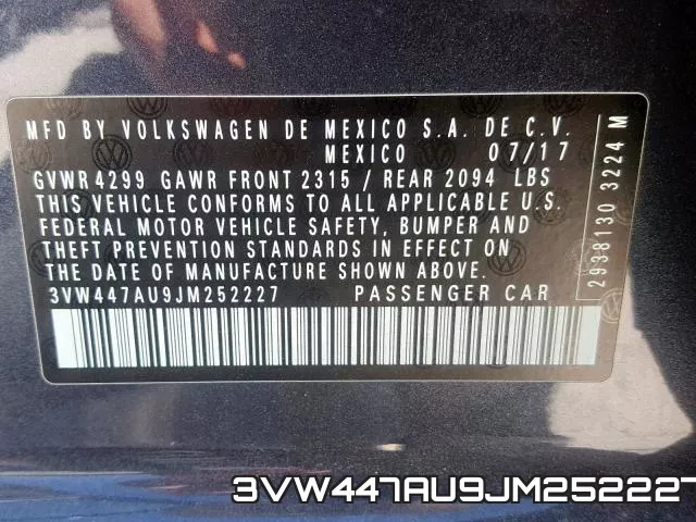 3VW447AU9JM252227 фото 2