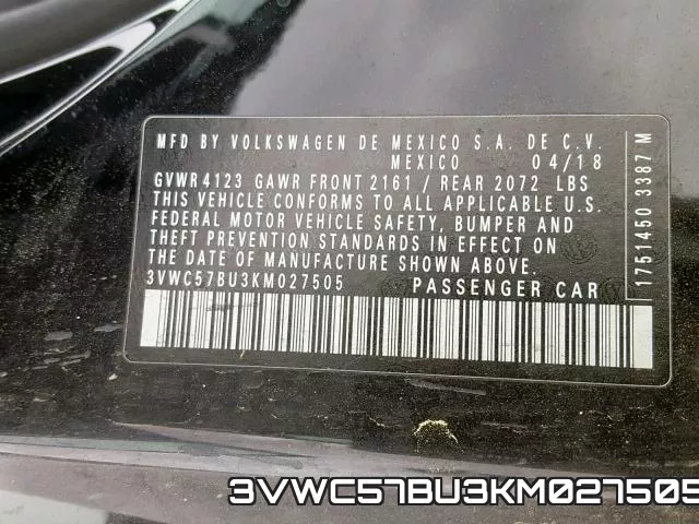 3VWC57BU3KM027505 фото 2
