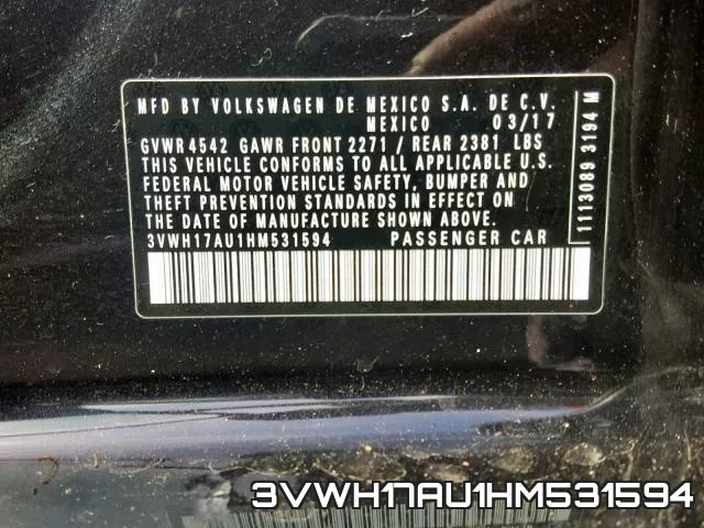 3VWH17AU1HM531594 фото 2