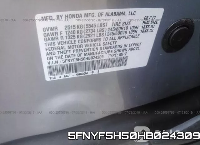 5FNYF5H50HB024309 фото 10