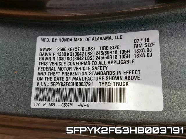 5FPYK2F63HB003791 фото 2