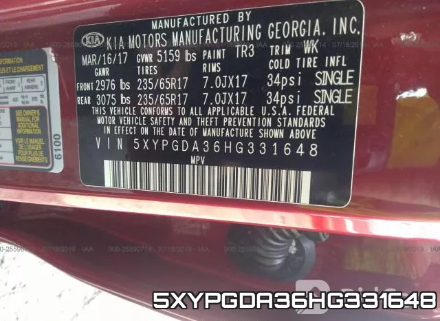 5XYPGDA36HG331648 фото 10