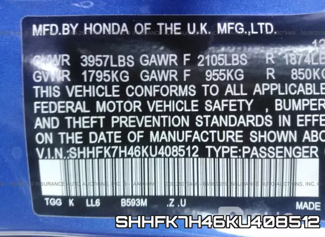SHHFK7H46KU408512 фото 10