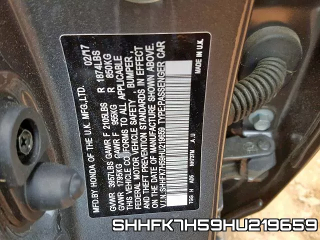 SHHFK7H59HU219659 фото 2