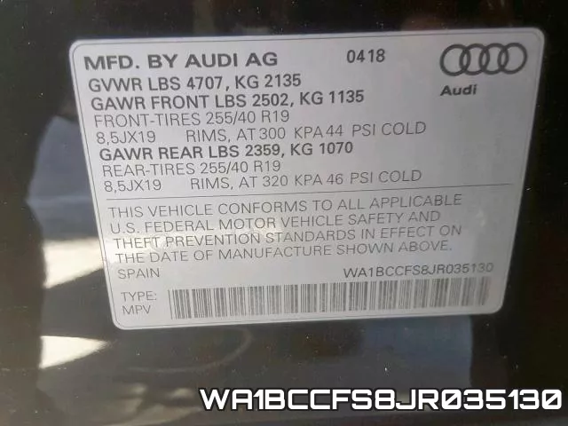 WA1BCCFS8JR035130 фото 2