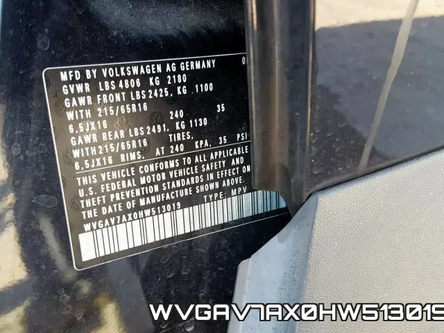 WVGAV7AX0HW513019 фото 2