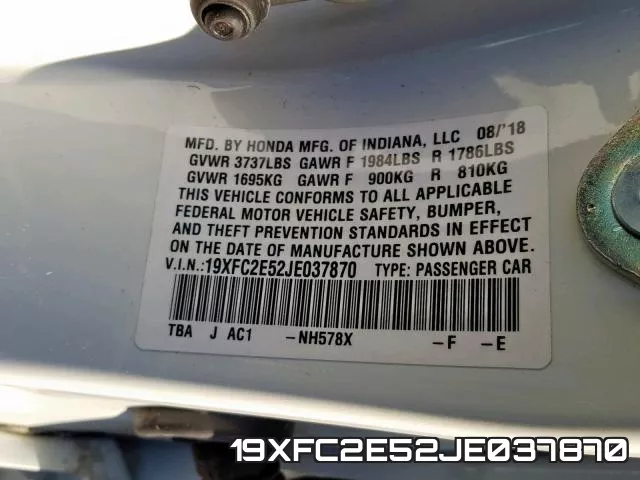 19XFC2E52JE037870 фото 2