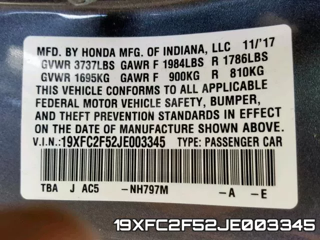 19XFC2F52JE003345 фото 2