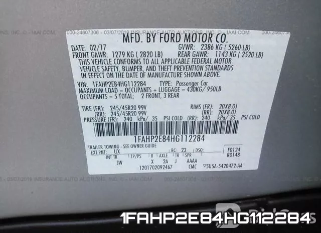 1FAHP2E84HG112284 фото 10