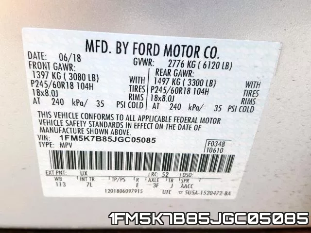 1FM5K7B85JGC05085 фото 2