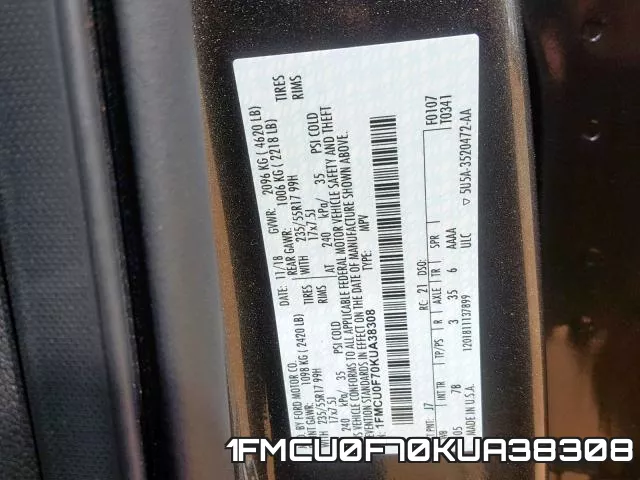 1FMCU0F70KUA38308 фото 2