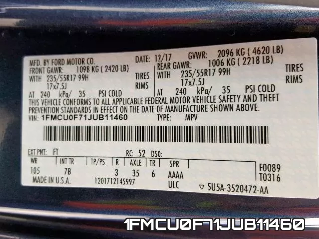 1FMCU0F71JUB11460 фото 2
