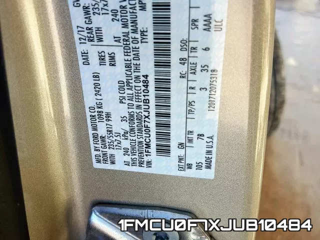 1FMCU0F7XJUB10484 фото 2