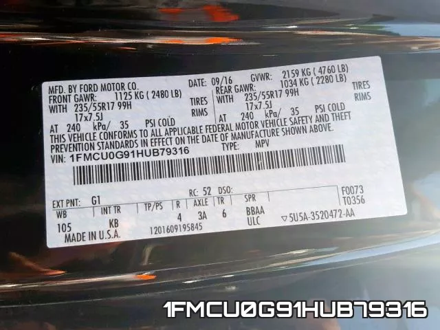 1FMCU0G91HUB79316 фото 2