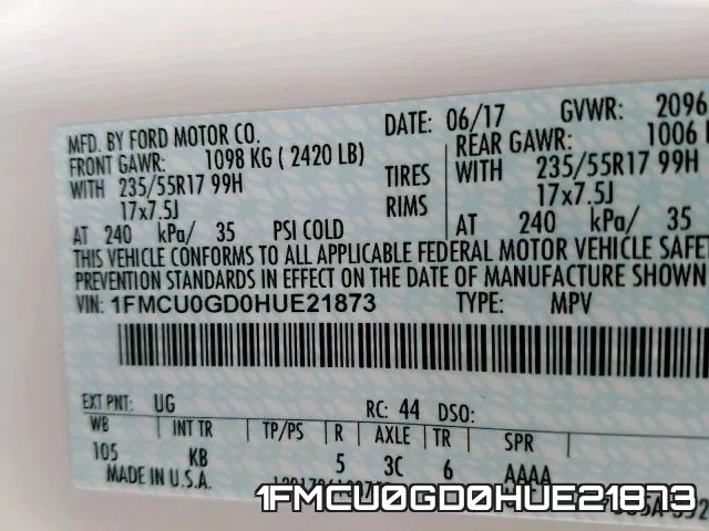 1FMCU0GD0HUE21873 фото 2