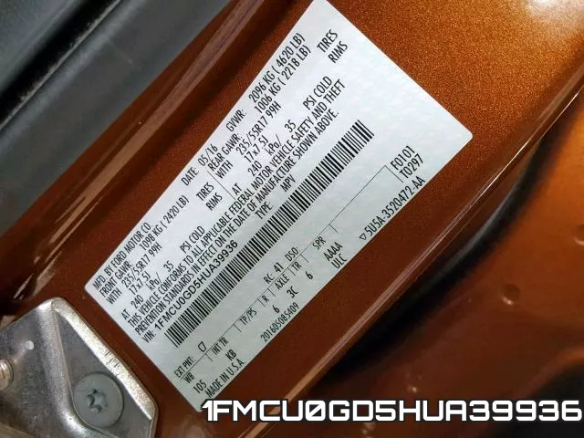 1FMCU0GD5HUA39936 фото 2
