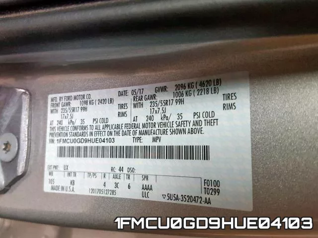 1FMCU0GD9HUE04103 фото 2