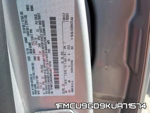 1FMCU9GD9KUA71574 фото 2