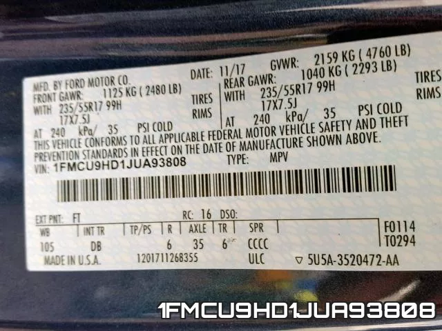1FMCU9HD1JUA93808 фото 2