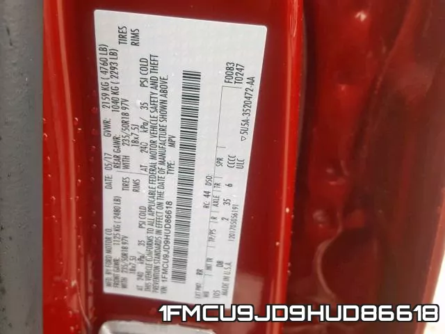 1FMCU9JD9HUD86618 фото 2