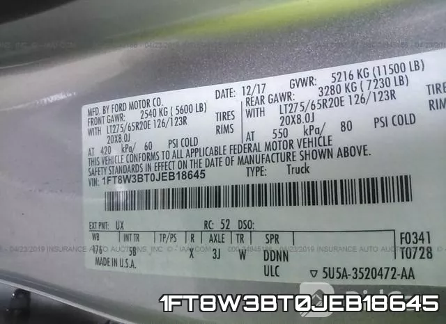 1FT8W3BT0JEB18645 фото 10
