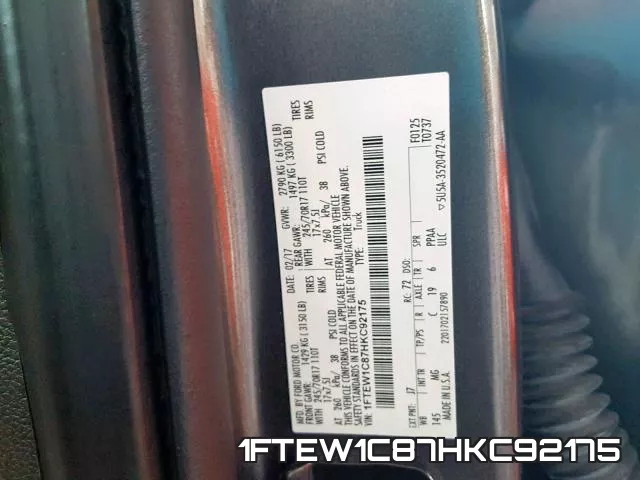 1FTEW1C87HKC92175 фото 2
