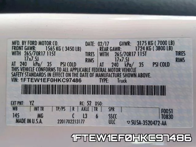 1FTEW1EF0HKC97486 фото 2