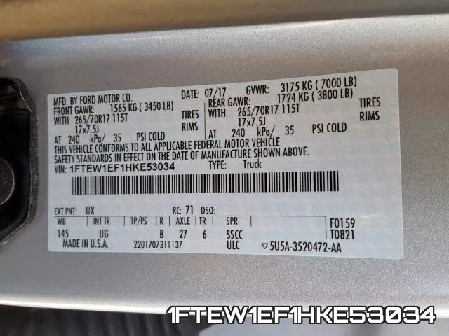 1FTEW1EF1HKE53034 фото 2