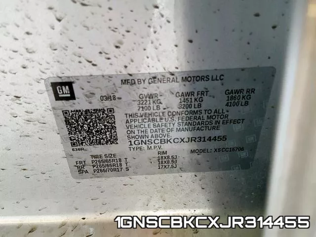 1GNSCBKCXJR314455 фото 2