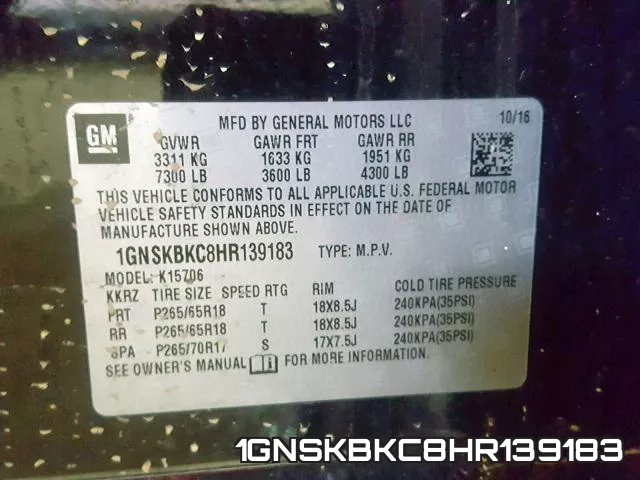 1GNSKBKC8HR139183 фото 2