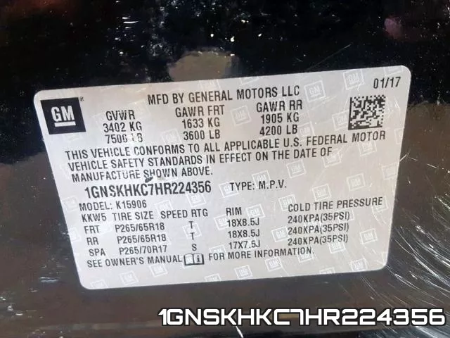 1GNSKHKC7HR224356 фото 2