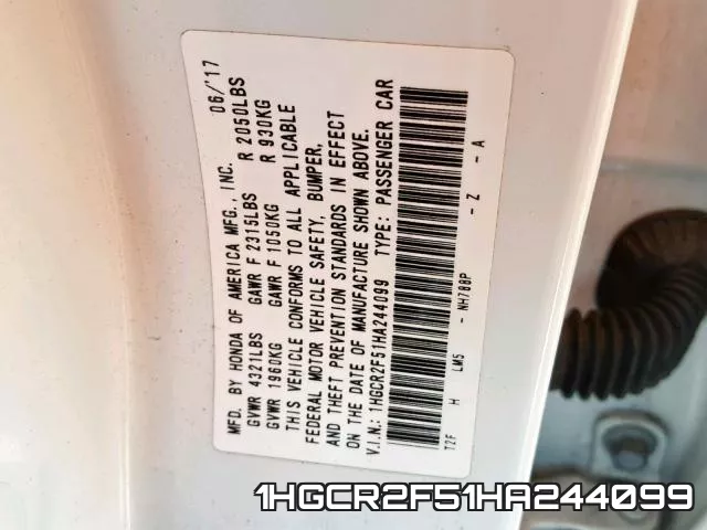 1HGCR2F51HA244099 фото 2
