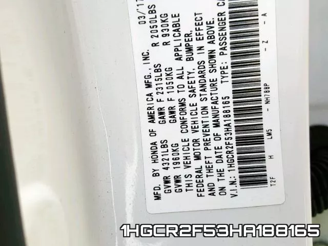 1HGCR2F53HA188165 фото 2