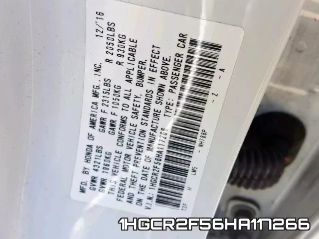 1HGCR2F56HA117266 фото 2