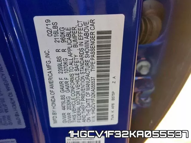 1HGCV1F32KA055537 фото 2