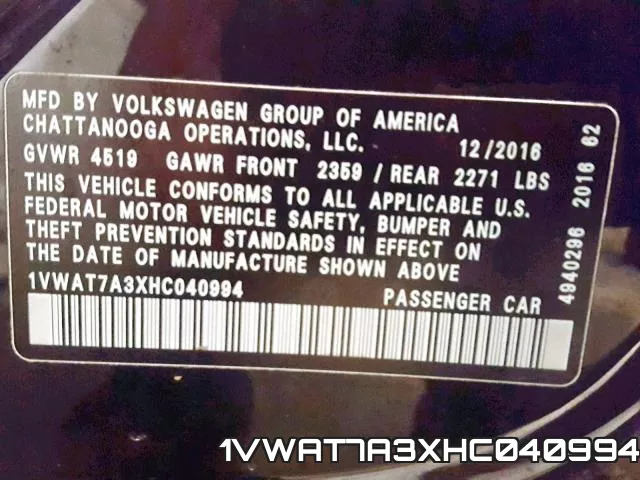 1VWAT7A3XHC040994 фото 2