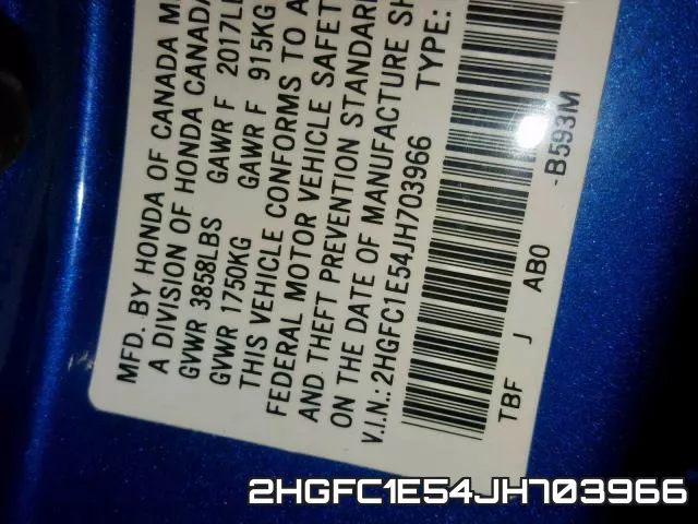 2HGFC1E54JH703966 фото 2