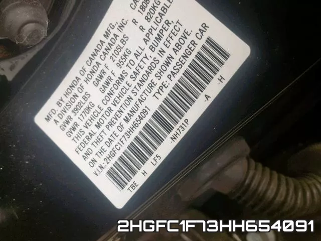 2HGFC1F73HH654091 фото 2