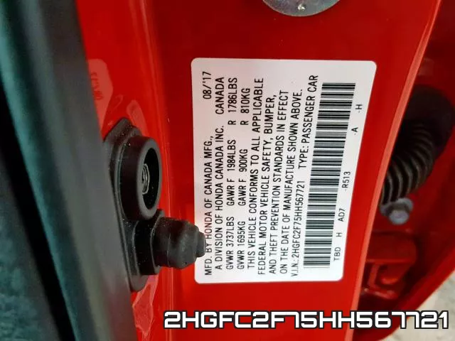 2HGFC2F75HH567721 фото 2