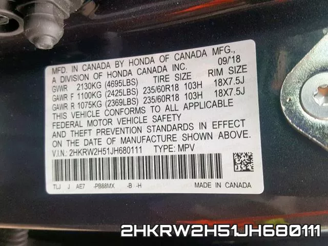 2HKRW2H51JH680111 фото 2