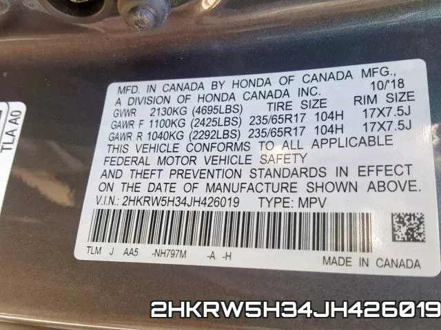 2HKRW5H34JH426019 фото 2