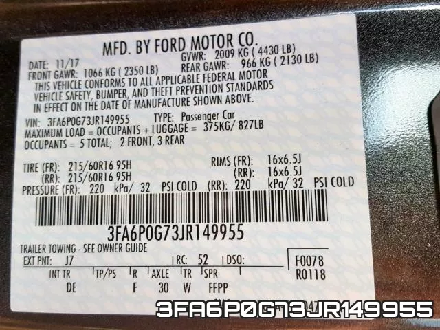 3FA6P0G73JR149955 фото 2