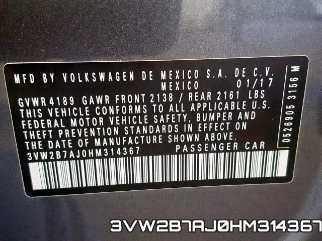 3VW2B7AJ0HM314367 фото 2