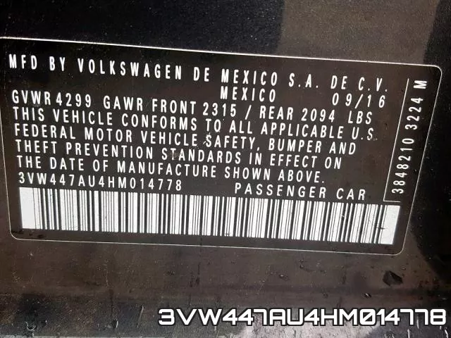 3VW447AU4HM014778 фото 2