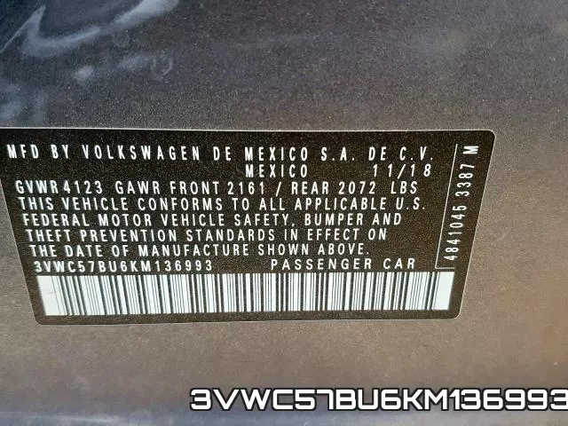 3VWC57BU6KM136993 фото 2