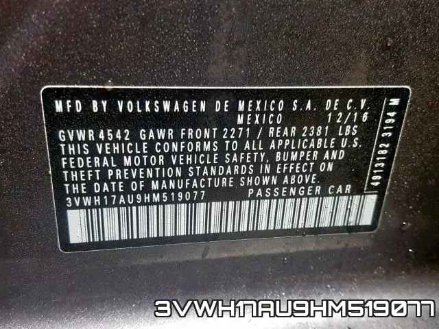 3VWH17AU9HM519077 фото 2