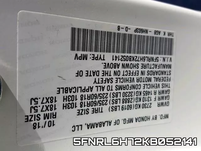 5FNRL6H72KB052141 фото 2