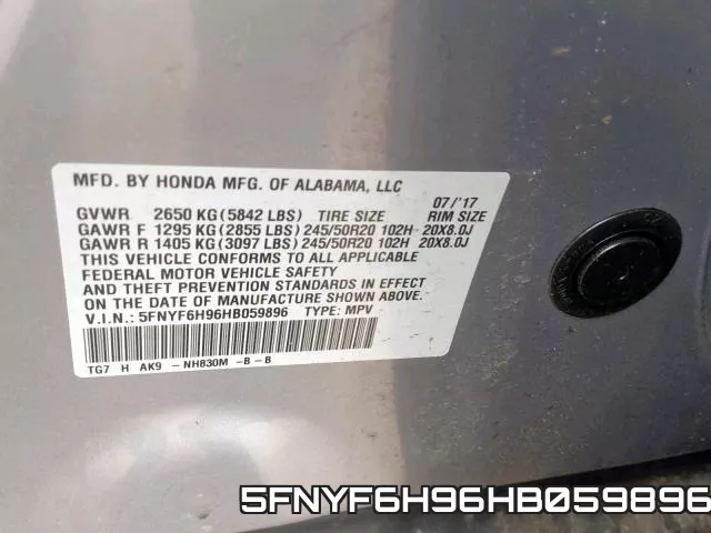 5FNYF6H96HB059896 фото 2