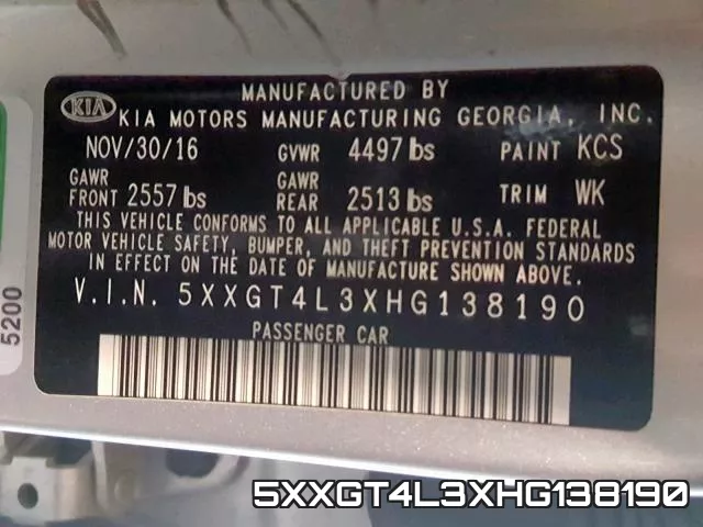 5XXGT4L3XHG138190 фото 2